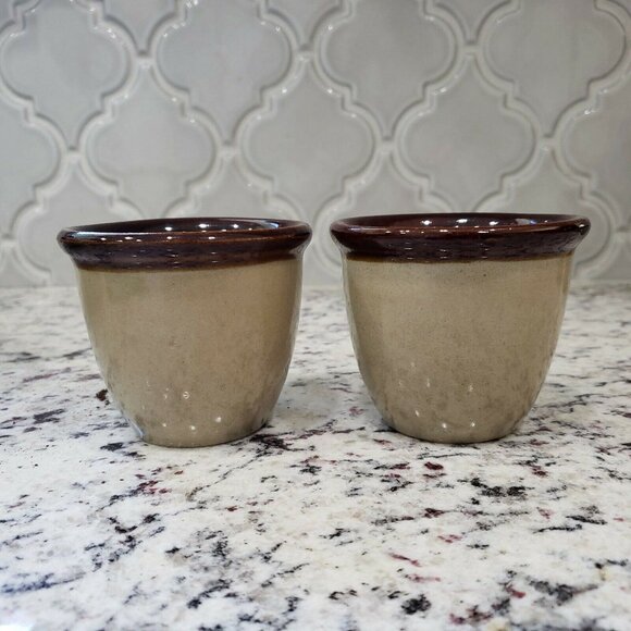 Vintage USA Handleless Crockery Custard Cup Coffee Mug Stoneware Set of 4 - Picture 5 of 8